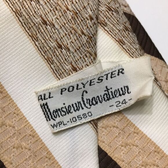 2 Vintage Men’s Neck Ties Retro Business Office Casual Tan Stripe & Brown Floral - Picture 6 of 11